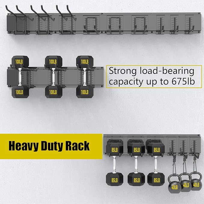 49.5" Garage Tool Organizer Wall Mount, 500lbs Tool Storage Organizer with Adjustable Sliding Hooks, Heavy Duty & Anti-Rust Garden Tools Storage Rack for Hanging Rake Broom/Mower/Snowboard