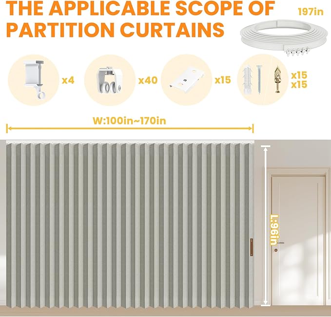 Room Divider Curtain Sets with Flexible Ceiling Track, Privacy Soundproof