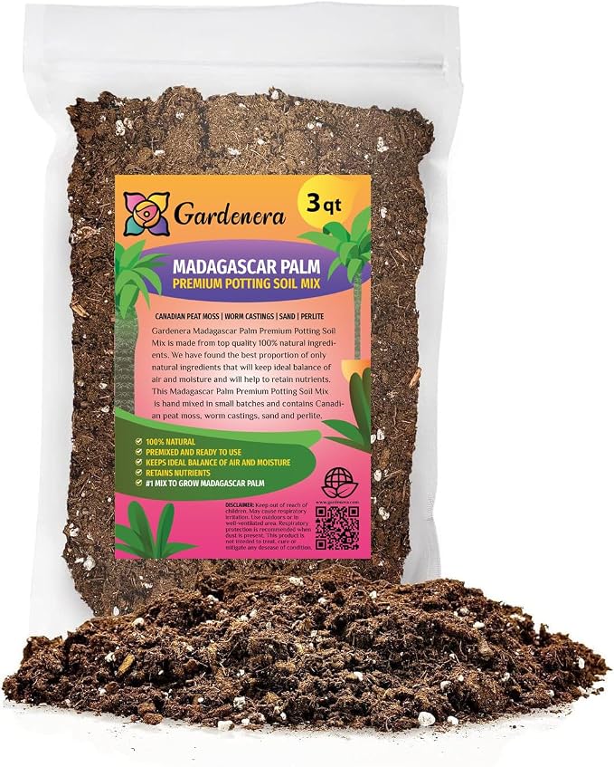 GARDENERA Madagascar Palm Potting Soil - Enhance Growth and Health with Professional Grade Nutrient-Rich Mix - 3 Quart