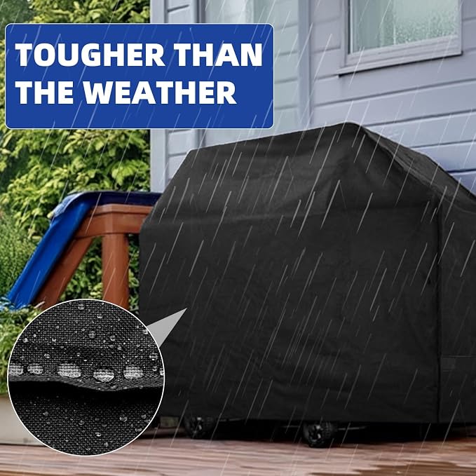 BBQ Gas Grill Cover for Outdoor, Anti-UV, Rip-Proof, 600D Oxford Fade Resistant Material, Barbecue Cover with Hook and Loop Straps & Adjustable Hem Drawstring (Black, 32”x26”x43”)
