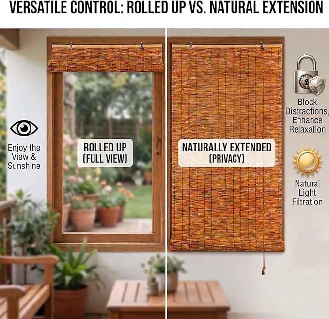 Bamboo Roller Shades for Outdoor Patio