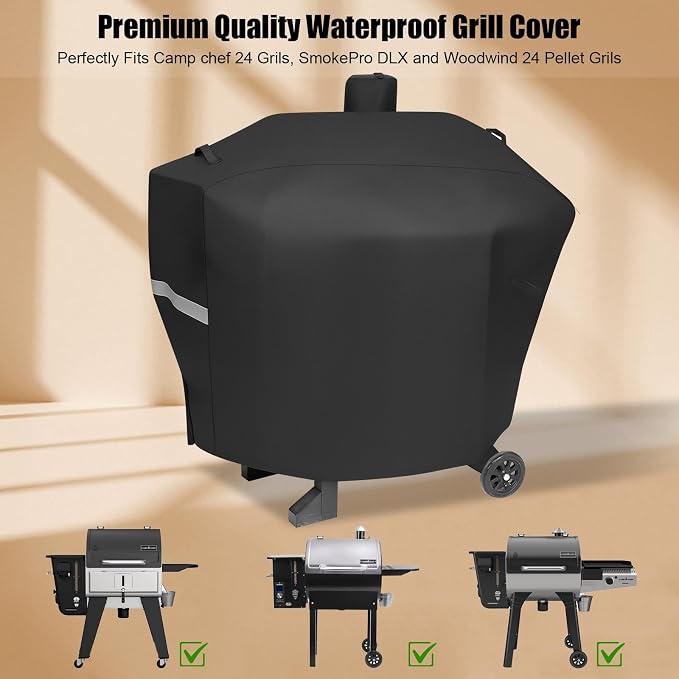 Pellet Grill Cover for Camp Chef 24 Smoker, Upgraded Full-Length Heavy Duty Waterproof Smoker Cover for Woodwind Pro 24 PG24SE PG2424SGB SmokePro PG24MZG PG24WWSB DLX 24 for Camp Chef 24 With Sidekick