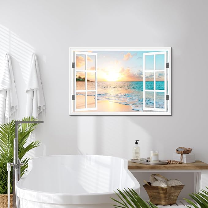 Goldfoilart Ocean Beach Sunset Canvas Wall Art