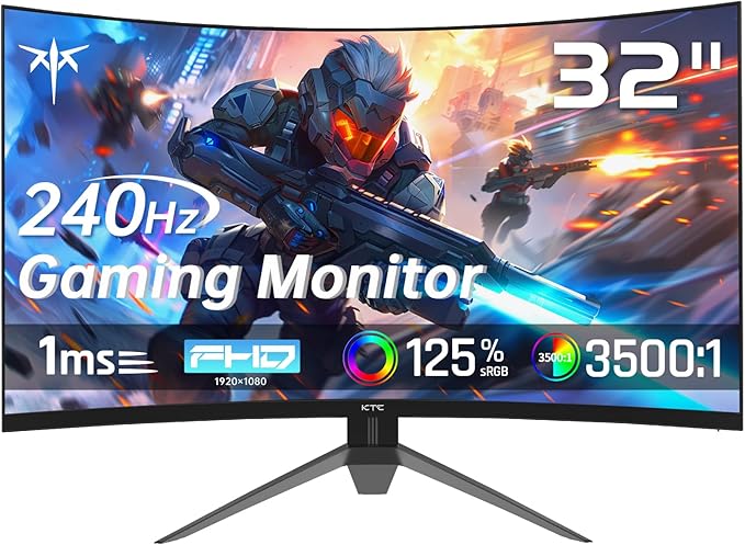 KTC 32 Inch 240Hz Curved Gaming Monitor, FHD 1080P 1500R HDR Gaming PC Monitor, FreeSync, Ultra-Fast 1ms Monitor for Gamer, 3500:1 Contrast, HDMI 2.0 x 2, DisplayPort 1.4 & USB 2.0, H32S17F