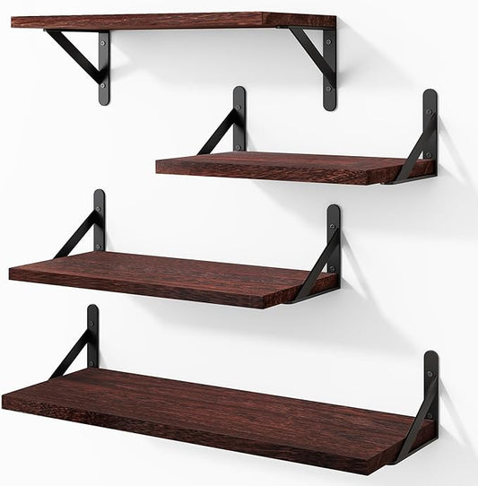YGEOMER Floating Shelves for Wall, Different Sizes Walnut Red Brown Wall