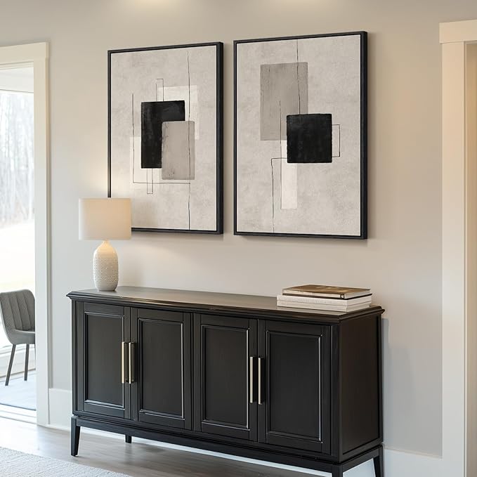 Large Framed Neutral Abstract Wall Art