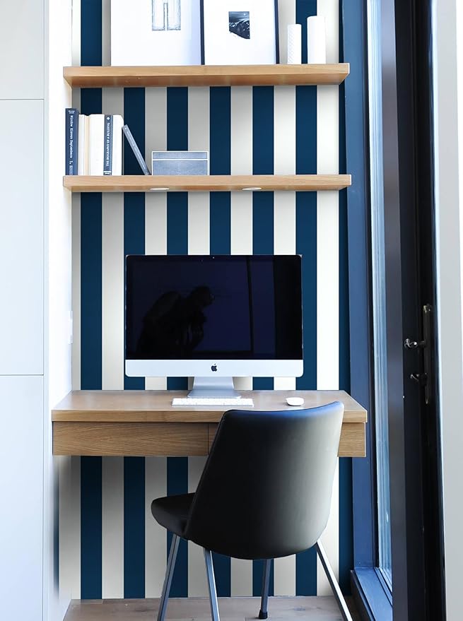 Guvana 118"x17.7" Blue and White Striped Contact Paper Navy Blue Peel and Stick