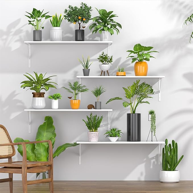 Deep Floating Shelves for Wall Set of 3, 24W x 12 Inch Deep White Floating