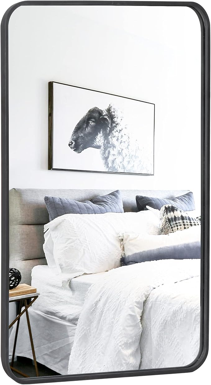 ZenStyle Black Metal Framed Rectangular Wall Mirror 24" x 36" Bathroom Mirror