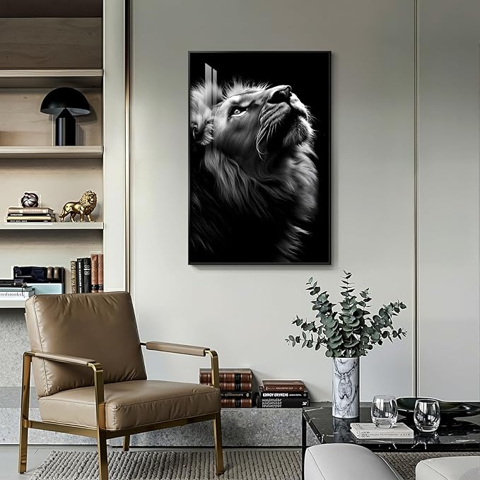 Framed Black and Gray Modern Wall Art, Contemporary Animal Portrait Prints