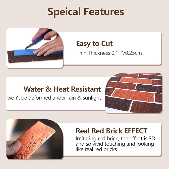76pcs Red Thin Brick Veneers, Curlable Red Brick Tiles, DIY Accent Walls