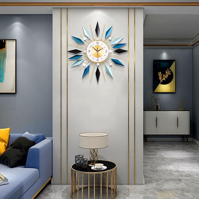 Large Metal Decorative Wall Clocks Silent Non-Ticking, 3D Modern Art Clock Home