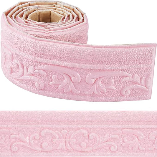 CRASPIRE 88 x 3in Crown Molding Peel and Stick 3D Flexible Foam Wall Trim Pink