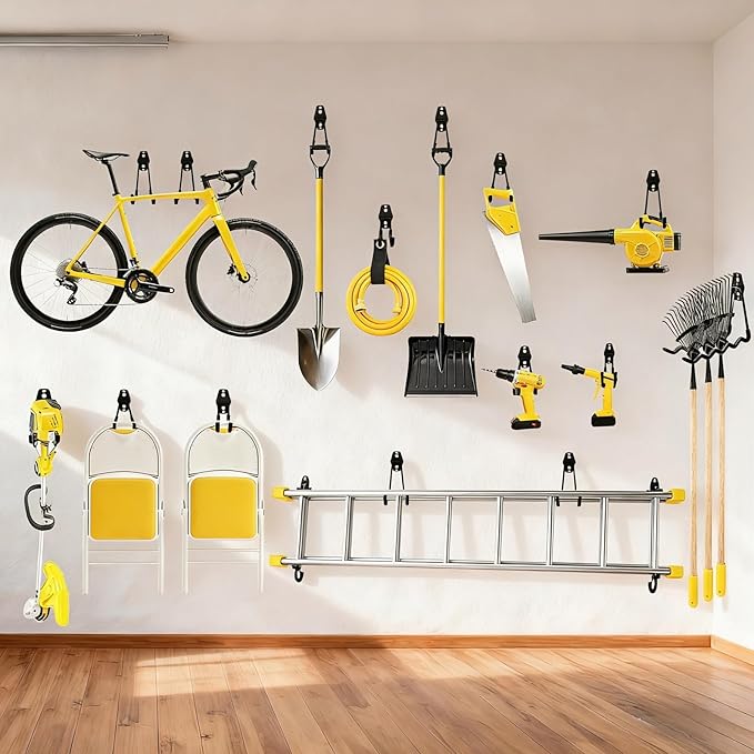 10 Pack Garage Hooks Heavy Duty with Anti-Slip Coating, Steel Utility Ladder Hooks for Hanging Garden Tools, Hoses, Ropes, Bikes and More (5.3in)