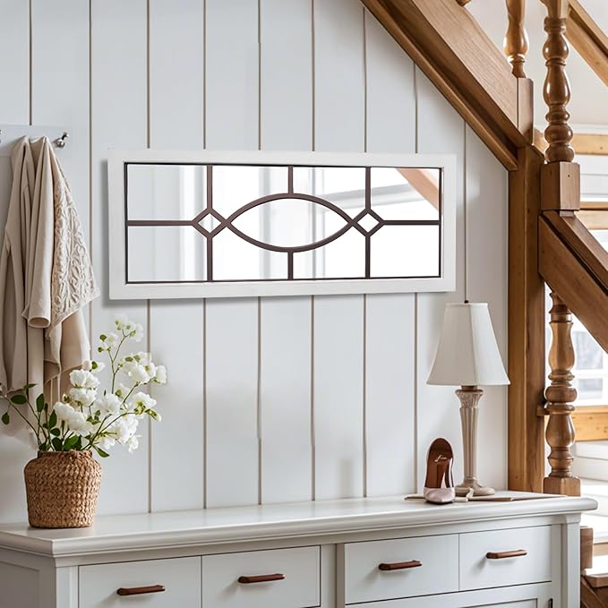 Farmhouse Mirror for Wall Decor: 43.3" x 17.7" Large Rustic Windowpane Mirrors