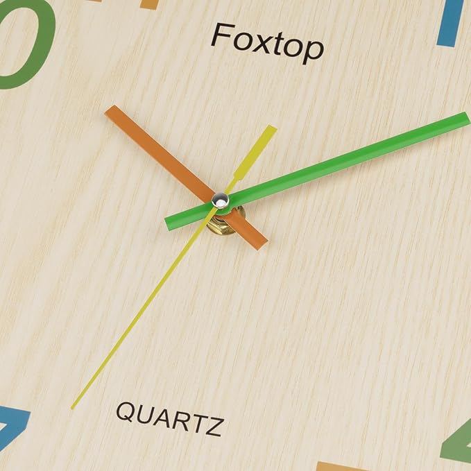 Foxtop 14 Inch Kids Wall Clock Silent Non-Ticking Battery Operated Colorful