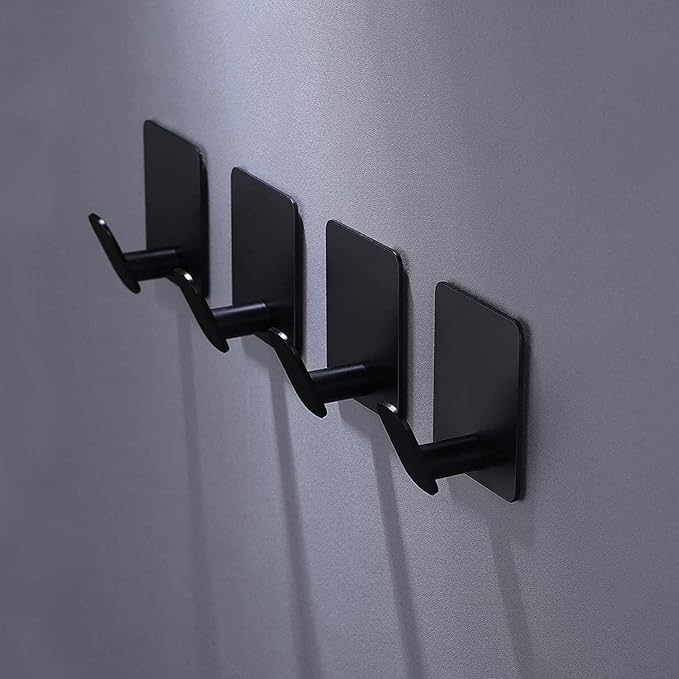 DELITON Black Towel Hook 6 Pack, Stainless Steel Stick on Wall Hooks
