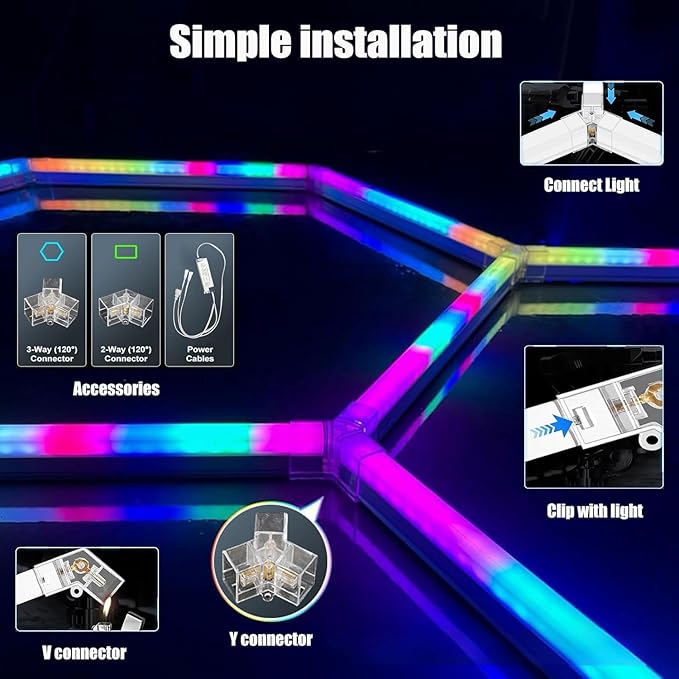 25Pack RGB 5 Hexagon LED Garage/Wall Lights, RGB 358 Kinds of Changes Dimmable