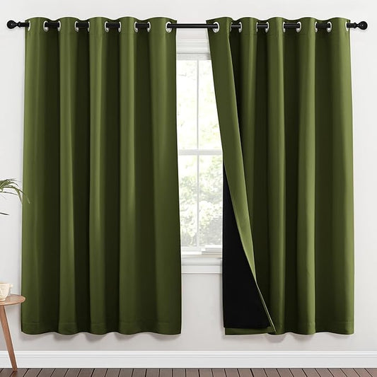 NICETOWN 100% Blackout Window Curtain Panels, Olive Green, 2 Pieces, 70-inch