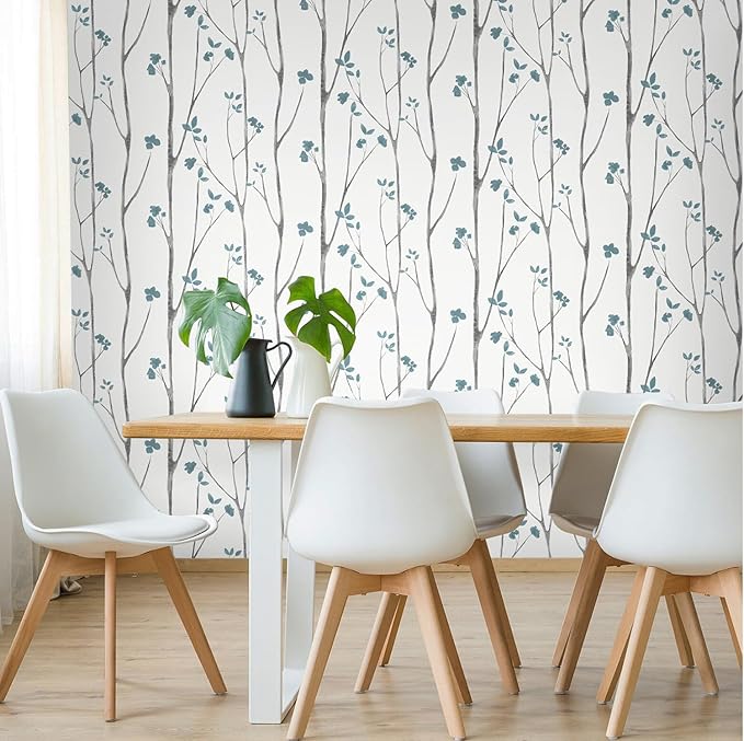 Timeet Peel and Stick Wallpaper White and Blue Floral Wallpaper Boho Leaf