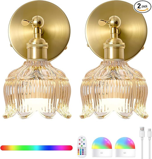 Vintage Battery Operated Wall Sconces - 5000mAh Rechargeable Dimmable Lights -