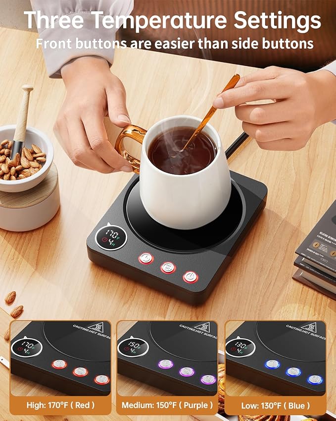SWEETFULL Coffee Mug Warmer – 36W Coffee Cup Warmer for Desk with Smart Display & Auto Shut-Off, Candle Warmer, Electric Cup Warmer for Coffee, Milk and Tea, for Women & Men (Black)