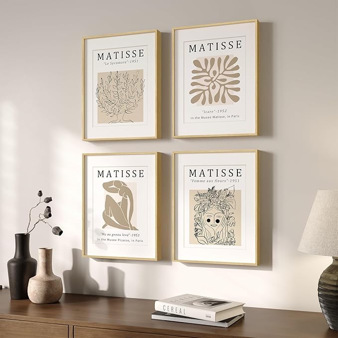 Framed Matisse Neutral Wall Art, Abstract Modern Minimalist Botanical Prints