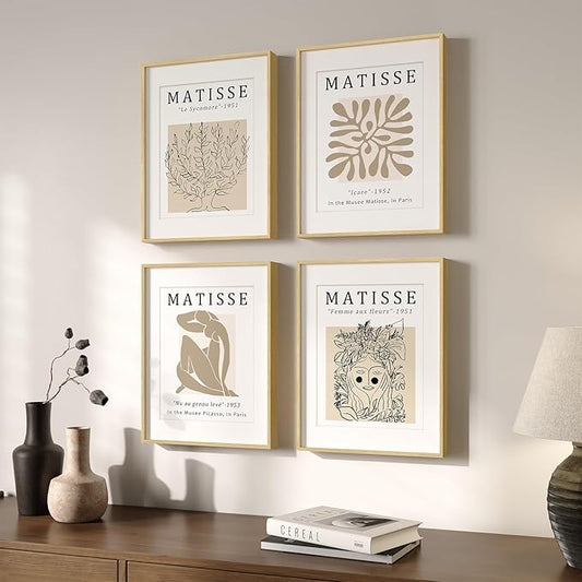 Framed Matisse Neutral Wall Art, Abstract Modern Minimalist Botanical Prints