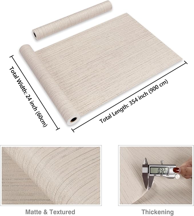 CRE8TIVE Large Size 24"x354" Cream White Grasscloth Peel and Stick Wallpaper