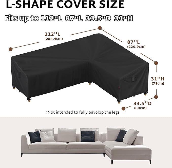 iBirdie Outdoor Patio Furniture Cover fit 112" x 87", 110" x 85", 108" x 84" L-Shaped Sectional Sofa, Waterproof Weatherproof Heavy Duty 600D Garden Cover for Outside L Shape Couch