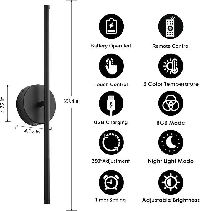 KARTOOSH Battery Operated Wall Sconces Set of Two,