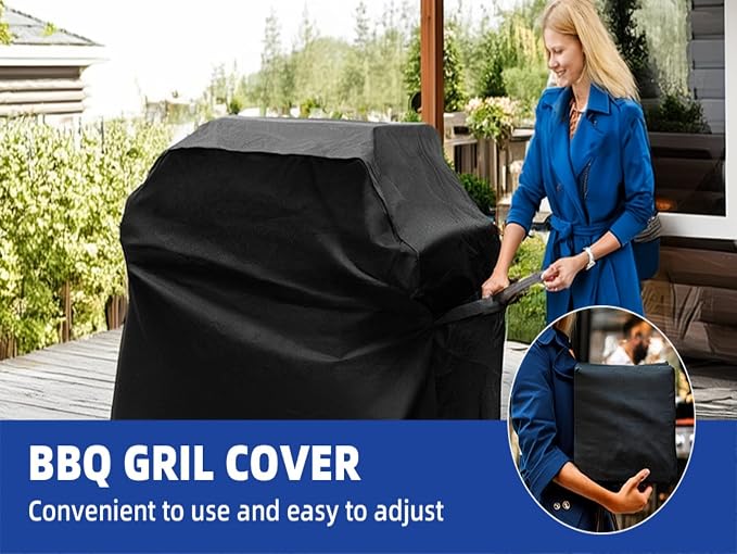 BBQ Gas Grill Cover for Outdoor, Anti-UV, Rip-Proof, 600D Oxford Fade Resistant Material, Barbecue Cover with Hook and Loop Straps & Adjustable Hem Drawstring (Black, 40”x24”x50”)