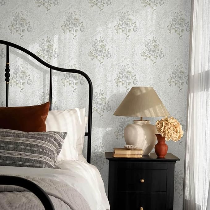 Ismoon Vintage Peel and Stick Wallpaper Floral Contact Paper Boho White and