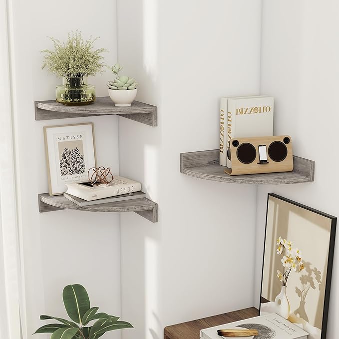 Corner Shelves 3-Pack for Bathroom & Kitchen, Space-Saving Floating Corner Wall