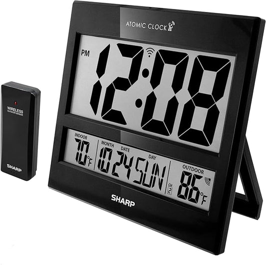 Sharp Atomic Clock – Never Needs Setting, Jumbo 3” Easy-Read Display, Indoor &