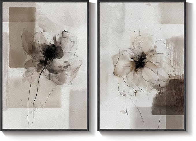 Framed Neutral Abstract Floral Wall Art