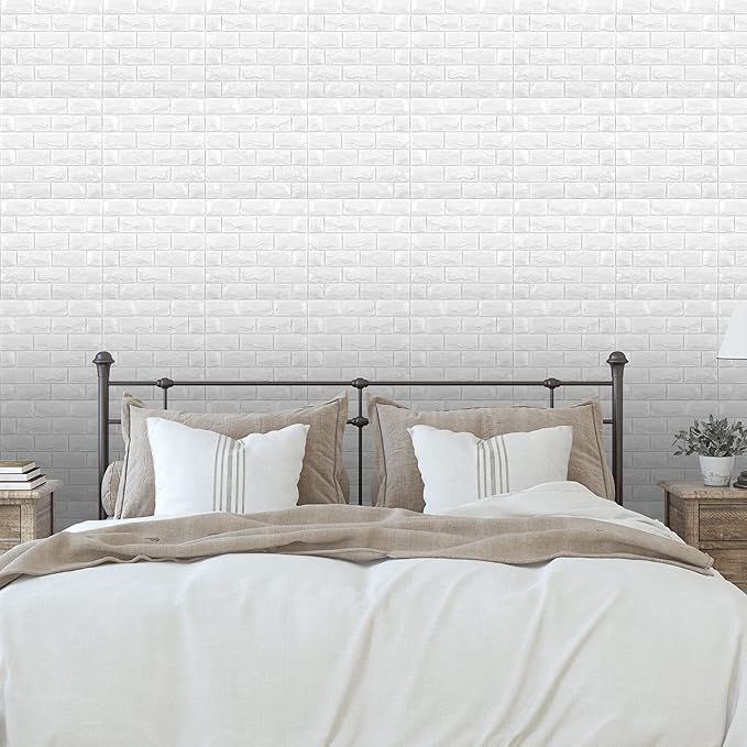 30PCS 3D Wall Panels Peel and Stick Faux Brick Wallpaper White Self Adhesive