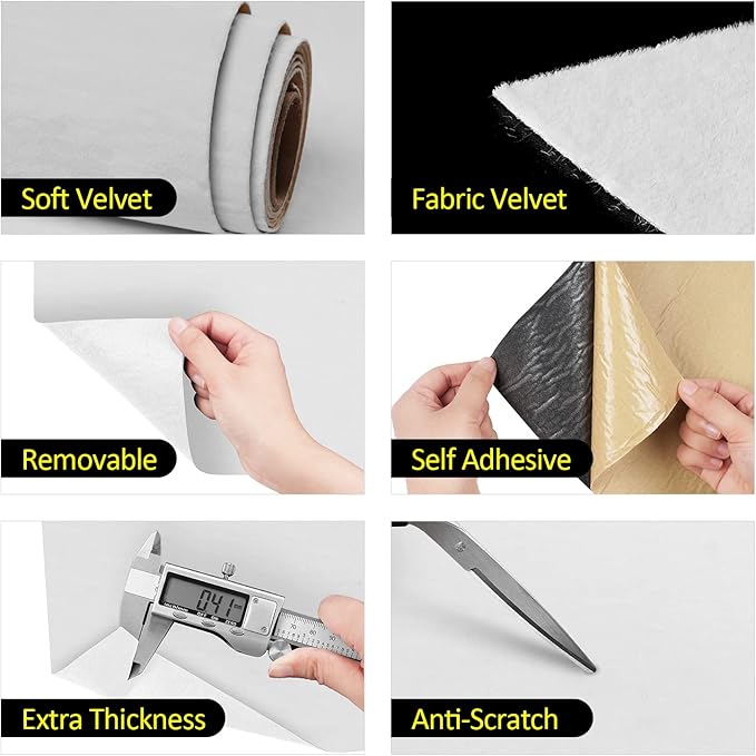 FunStick 15.8"x240" White Contact Paper Self Adhesive Velvet Flocking Liner