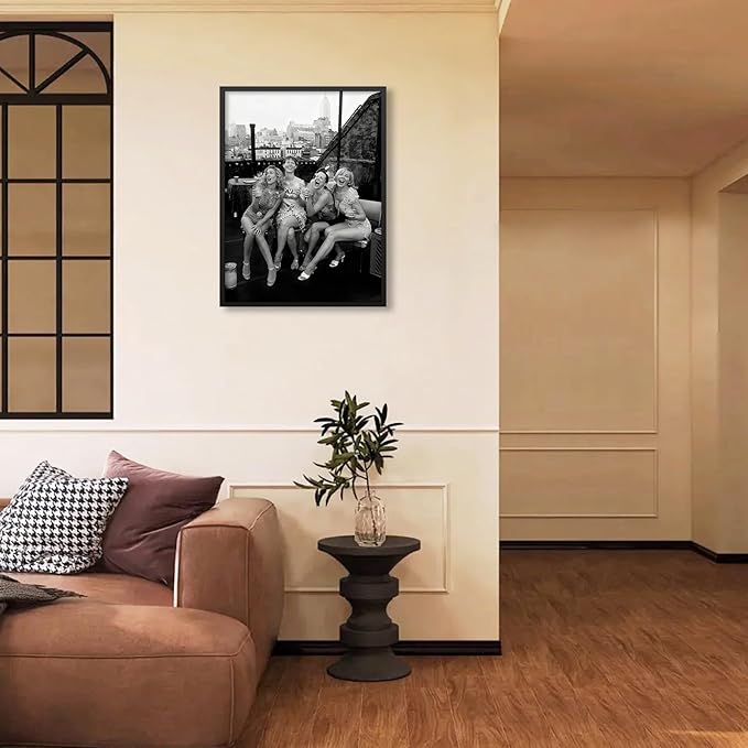 Retro Black And White Woman Black Framed Wall Art Fashion Rooftop Party Posters
