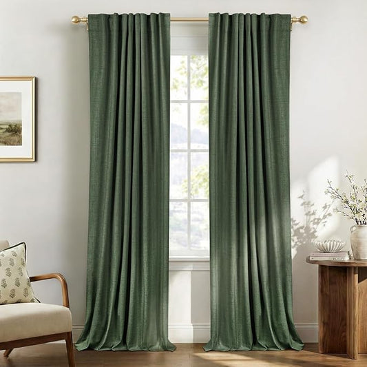 100% Blackout Shield Green Linen Blackout Curtains