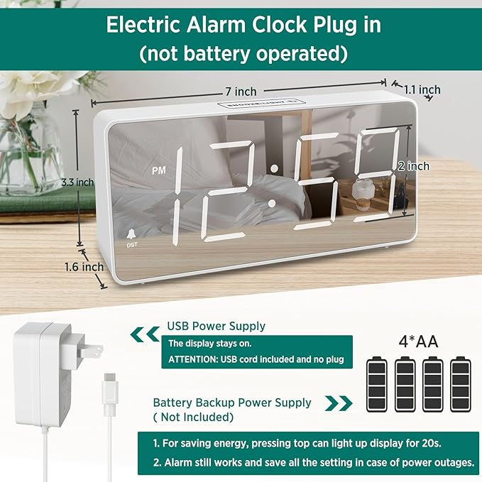 Peakeep Digital Clock, Alarm Clock Battery Backup Powered