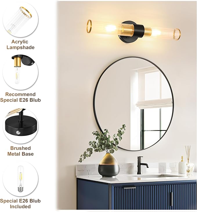 Black Gold Battery Operated Wall Sconces Set of 2, Rechargeable Wall Lights