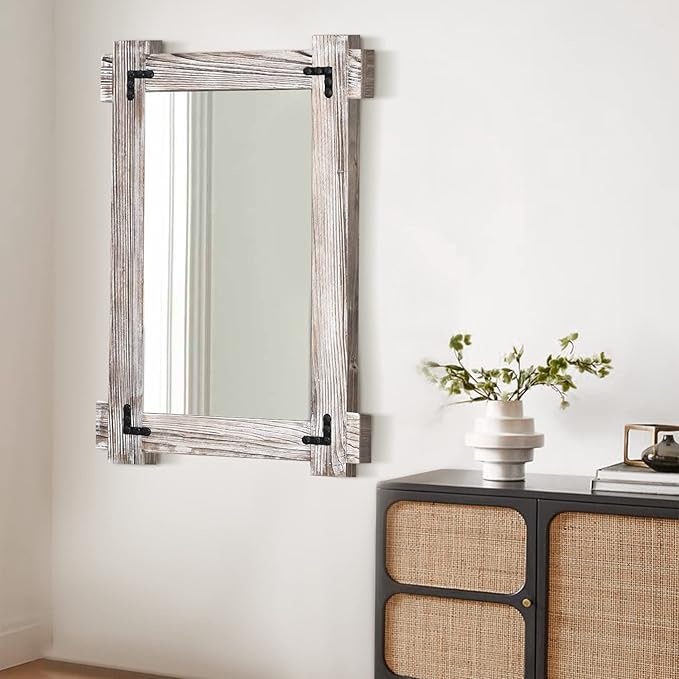 MeMoreCool Large White Farmhouse Mirror 40x28 Inch, Wood Framed Decorative Wall