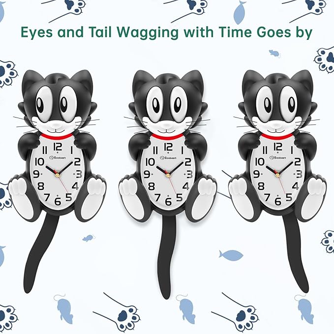 Soobest 18 Inch 3D Large Cat Wall Clock Battery Operated Silent Non Ticking