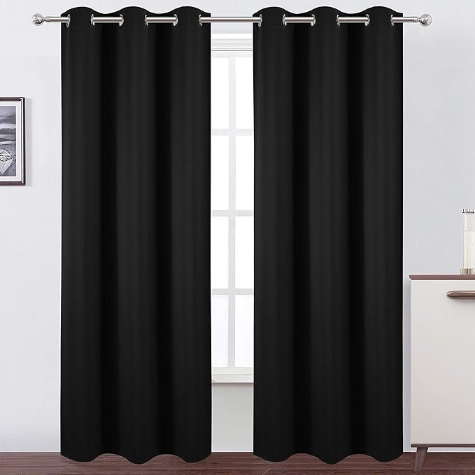 LEMOMO Black Thermal Blackout Curtains/42 x 84 Inch/Set of 2 Panels Room
