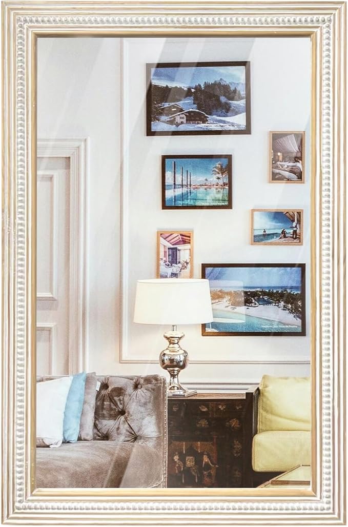 Reflinto 36x24 Inch Rustic Farmhouse Rectangular Wall Mirror, Wooden Rectangle