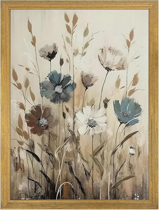 Yaneiro Wood Framed Vintage Wildflower Wall Art, Boho Canvas Wall Decor