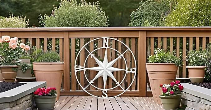 Nightclawing Nautical Compass Wall Decor,Coastal Nautical Beach Decor, Porch Patio Wall Hanging,41" (White)