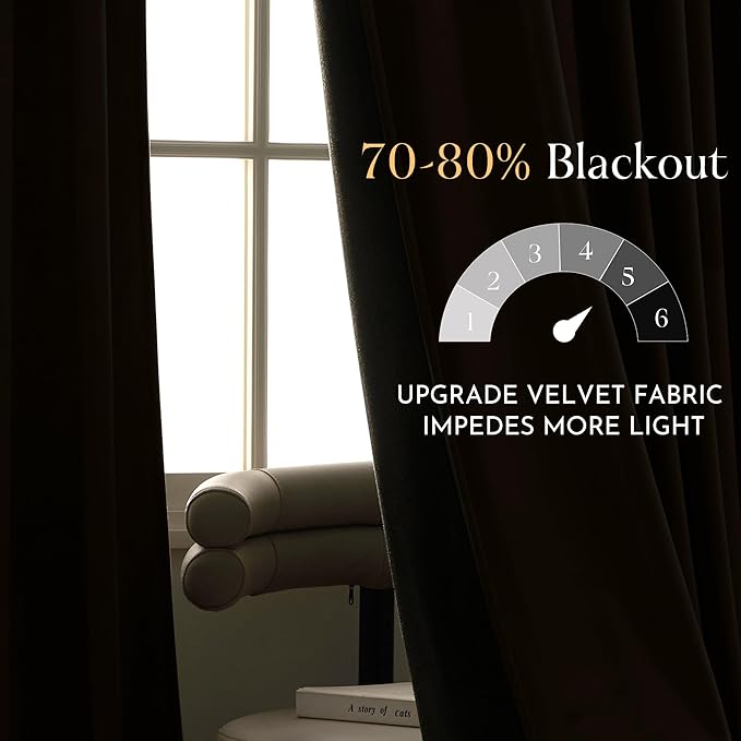 NICETOWN Taupe Velvet Curtains 84 inches Long