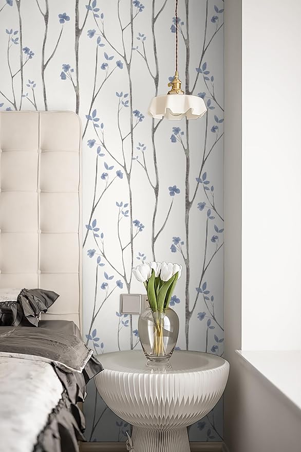 Timeet 16.1" x 197" Leaf Wallpaper Peel and Stick White and Purple Wallpaper